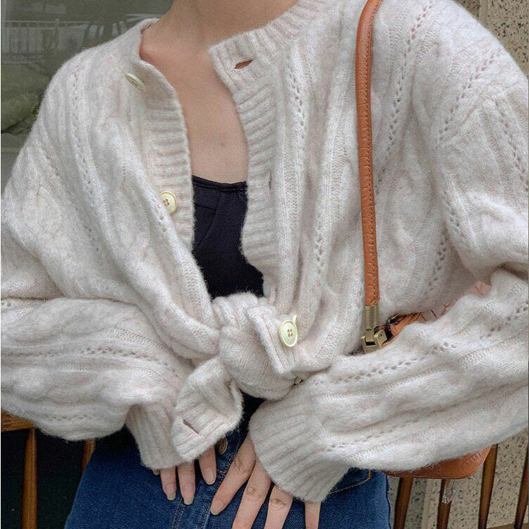 カーディガン ケーブル編み レディース ケーブルニット ゆったり 秋冬 韓国 Dazzle ダズル