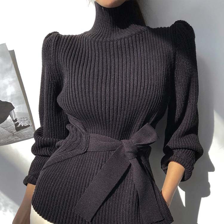 ニット レディース セーター トップス 秋 冬 秋冬 ハイネック 無地 ウエストマーク スリット 大人 エレガント 着やせ ペプラム Dzzle ダズル