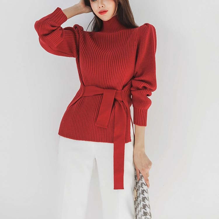 ニット レディース セーター トップス 秋 冬 秋冬 ハイネック 無地 ウエストマーク スリット 大人 エレガント 着やせ ペプラム Dzzle ダズル