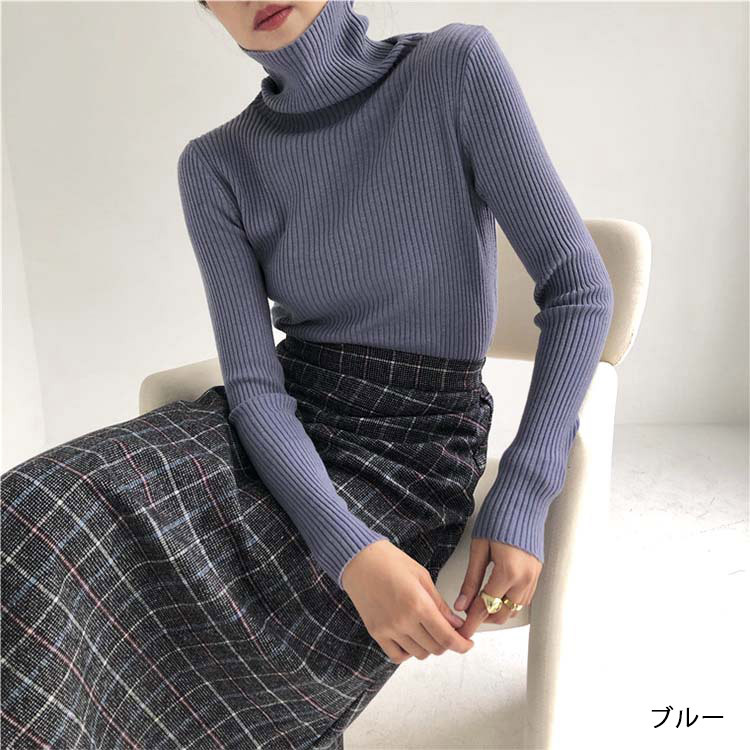 ニットレディース タートル 長袖 タートルネック 秋 冬 リブニット リブ編み リブ トップス Dazzle