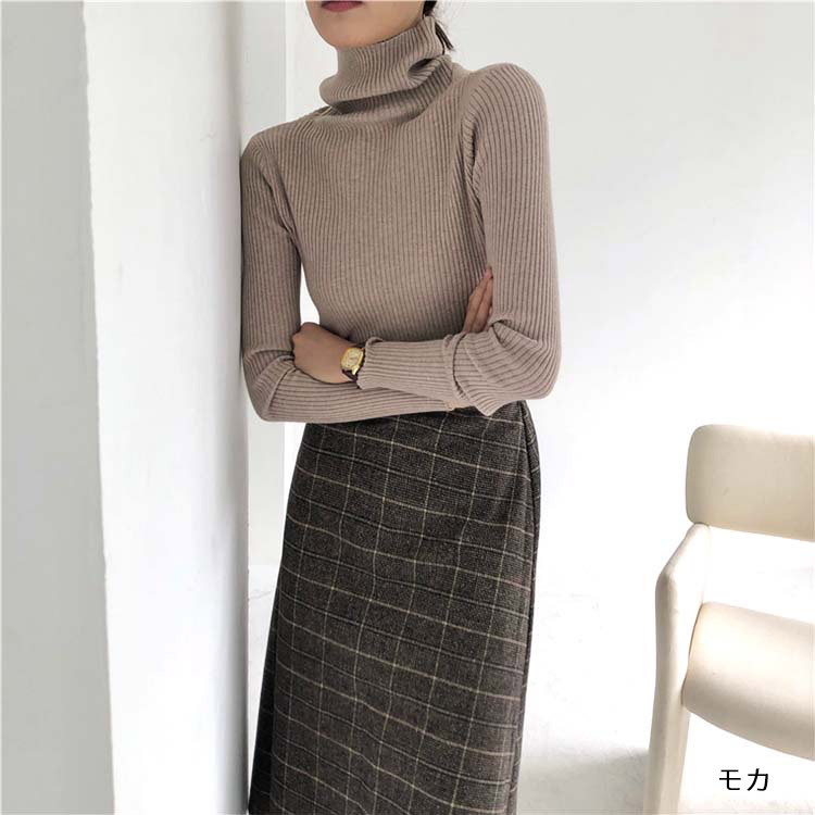 ニットレディース タートル 長袖 タートルネック 秋 冬 リブニット リブ編み リブ トップス Dazzle