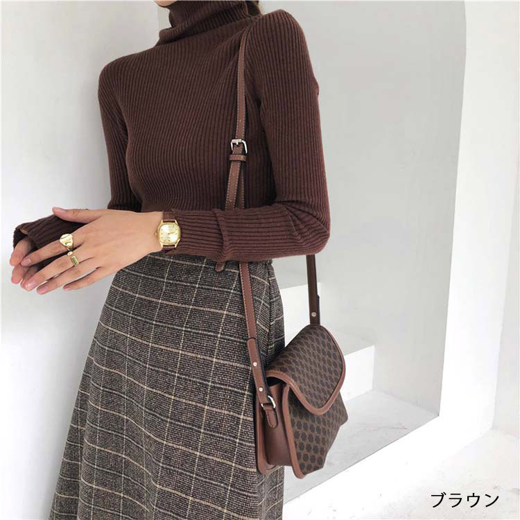 ニットレディース タートル 長袖 タートルネック 秋 冬 リブニット リブ編み リブ トップス Dazzle