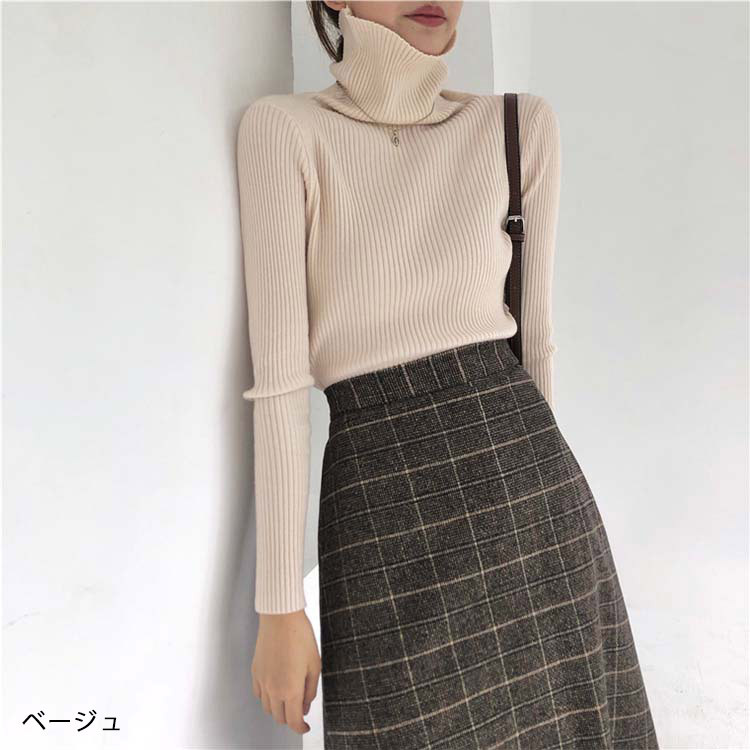 ニットレディース タートル 長袖 タートルネック 秋 冬 リブニット リブ編み リブ トップス Dazzle