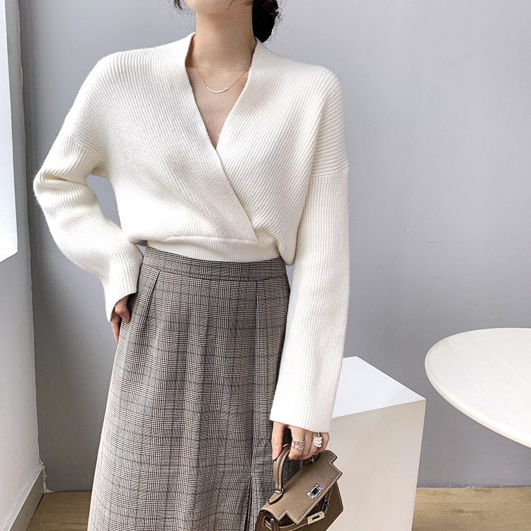 ニット レディース トップス セーター Vネック カシュクール クロス ショート丈 エレガント ゆったり おしゃれ

 ジョイフィール joyfeel