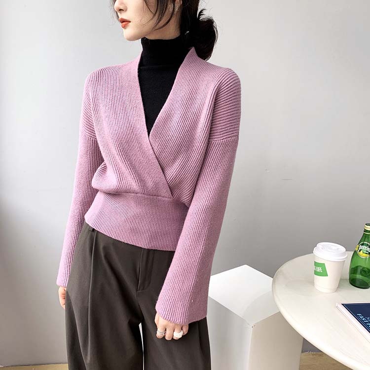 ニット レディース トップス セーター Vネック カシュクール クロス ショート丈 エレガント ゆったり おしゃれ

 ジョイフィール joyfeel