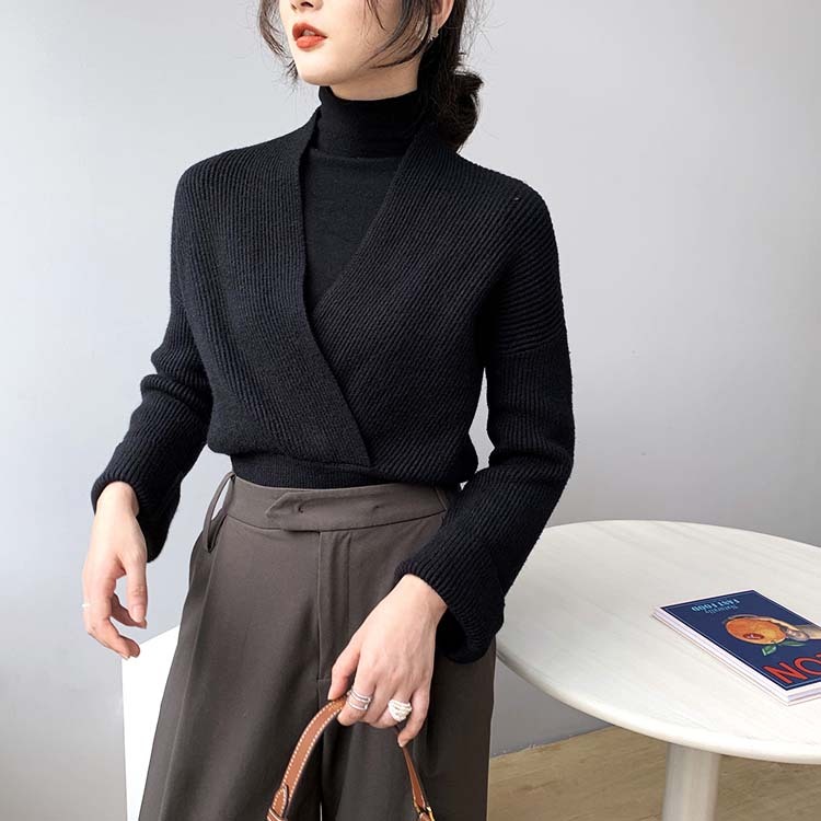 ニット レディース トップス セーター Vネック カシュクール クロス ショート丈 エレガント ゆったり おしゃれ

 ジョイフィール joyfeel