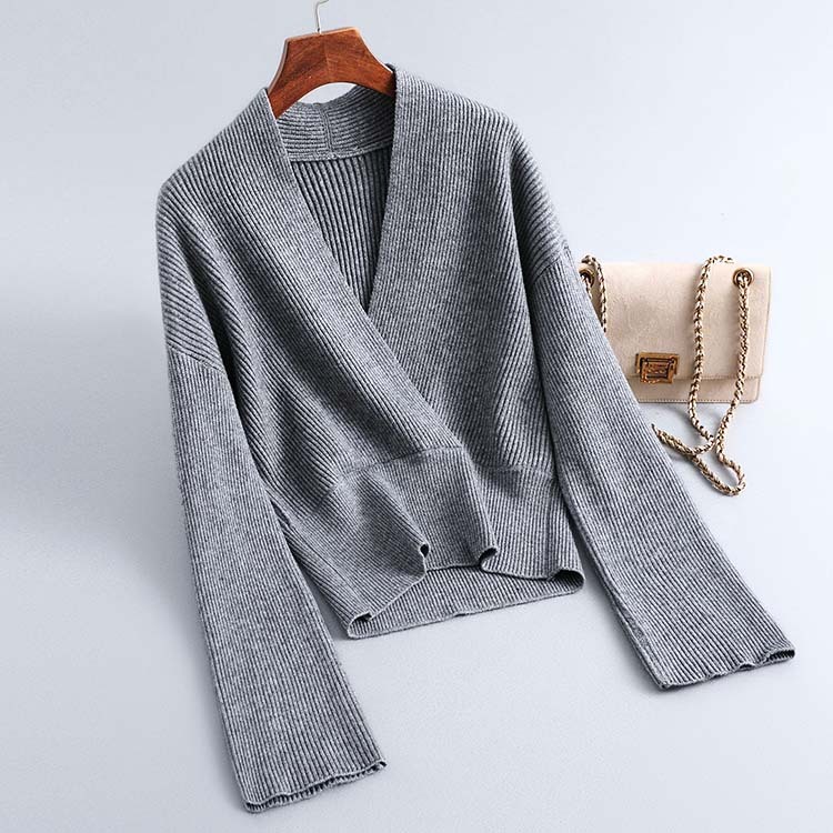 ニット レディース トップス セーター Vネック カシュクール クロス ショート丈 エレガント ゆったり おしゃれ

 ジョイフィール joyfeel