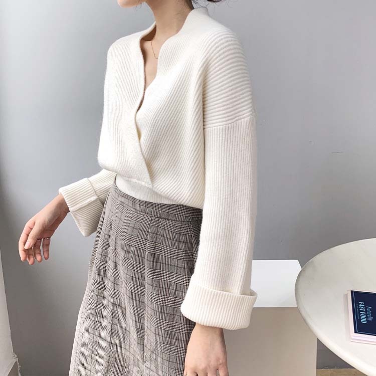 ニット レディース トップス セーター Vネック カシュクール クロス ショート丈 エレガント ゆったり おしゃれ

 ジョイフィール joyfeel