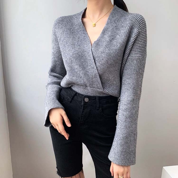 ニット レディース トップス セーター Vネック カシュクール クロス ショート丈 エレガント ゆったり おしゃれ

 ジョイフィール joyfeel