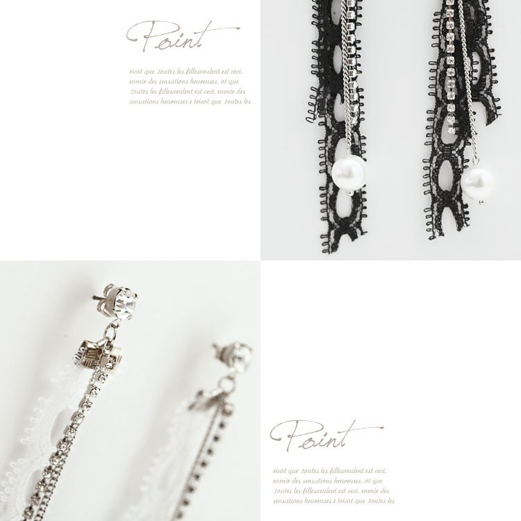 ピアス レディース 揺れる チェーン  大きめ プレゼント レース パール ラインストーン メール便送料無料 Dazzle ダズル