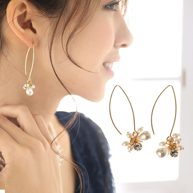 ピアス レディース 揺れる パール フープ ラインストーン プレゼント リング 送料無料 Dazzle ダズル