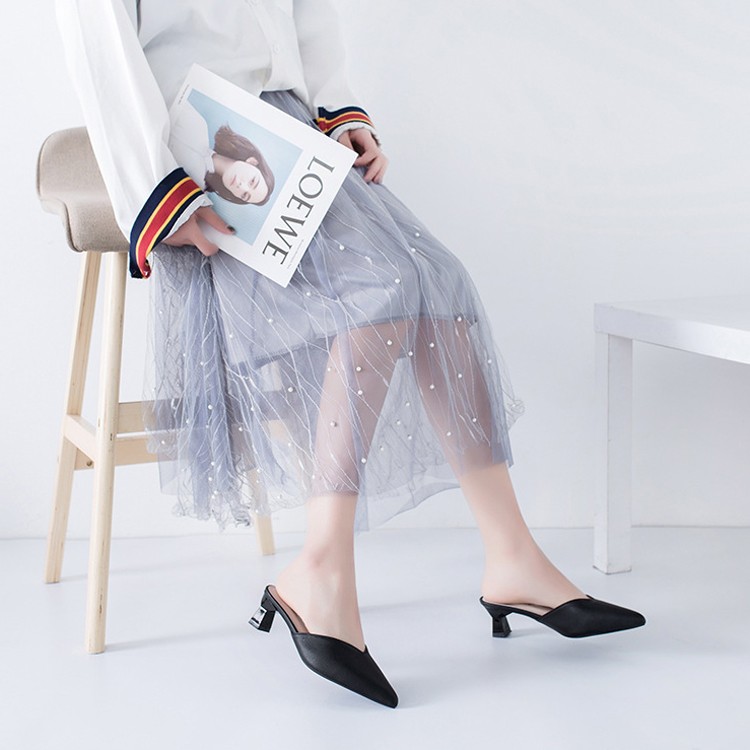 ミュール Vカット レディース ポインテッドトゥ チャンキーヒール 韓国 Dazzle ダズル