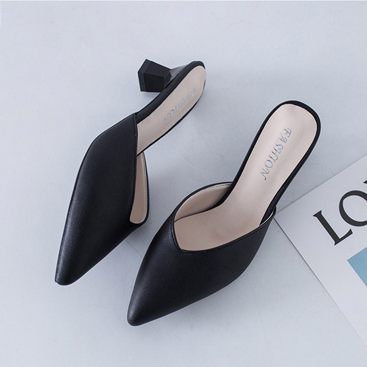 ミュール Vカット レディース ポインテッドトゥ チャンキーヒール 韓国 Dazzle ダズル