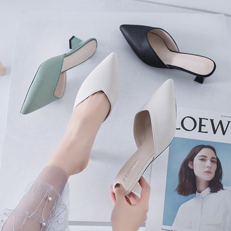 ミュール Vカット レディース ポインテッドトゥ チャンキーヒール 韓国 Dazzle ダズル