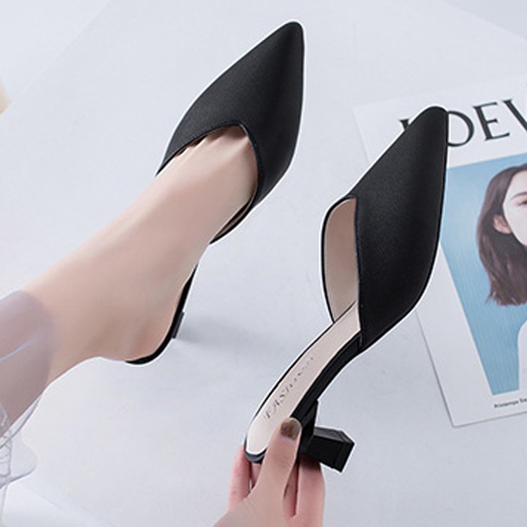 ミュール Vカット レディース ポインテッドトゥ チャンキーヒール 韓国 Dazzle ダズル