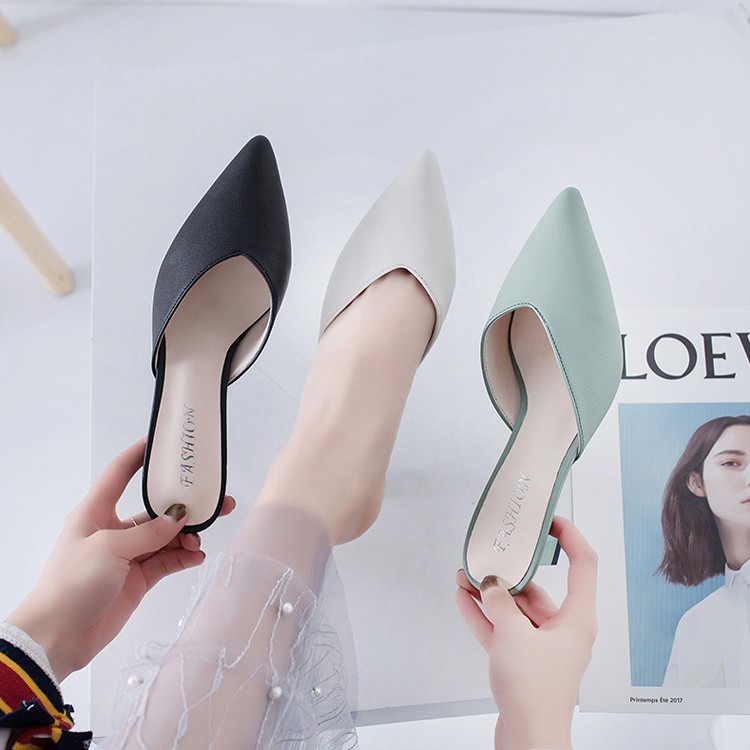 ミュール Vカット レディース ポインテッドトゥ チャンキーヒール 韓国 Dazzle ダズル