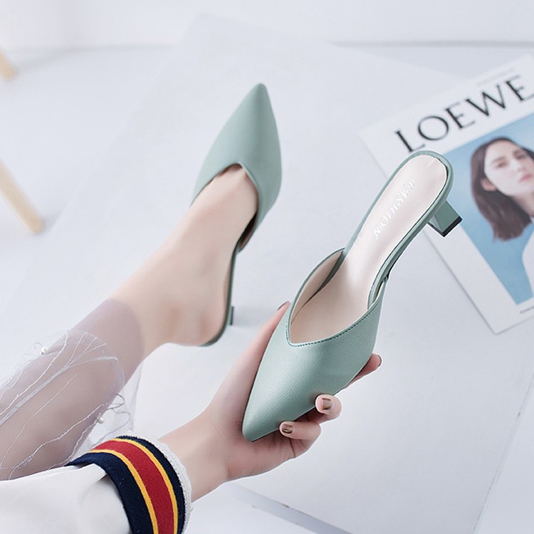 ミュール Vカット レディース ポインテッドトゥ チャンキーヒール 韓国 Dazzle ダズル