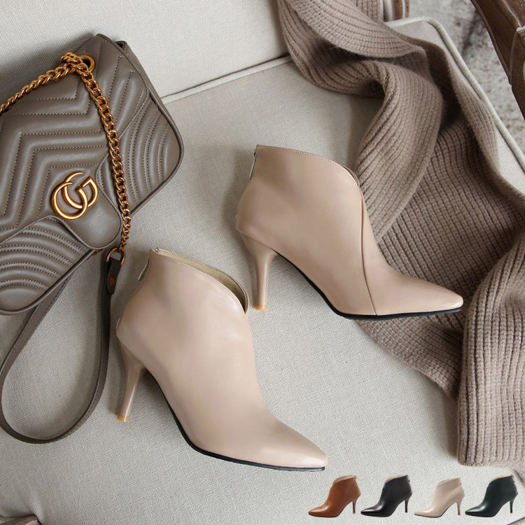 ブーティー Vカット ピンヒール ハイヒール ショートブーツ 韓国 Dazzle ダズル