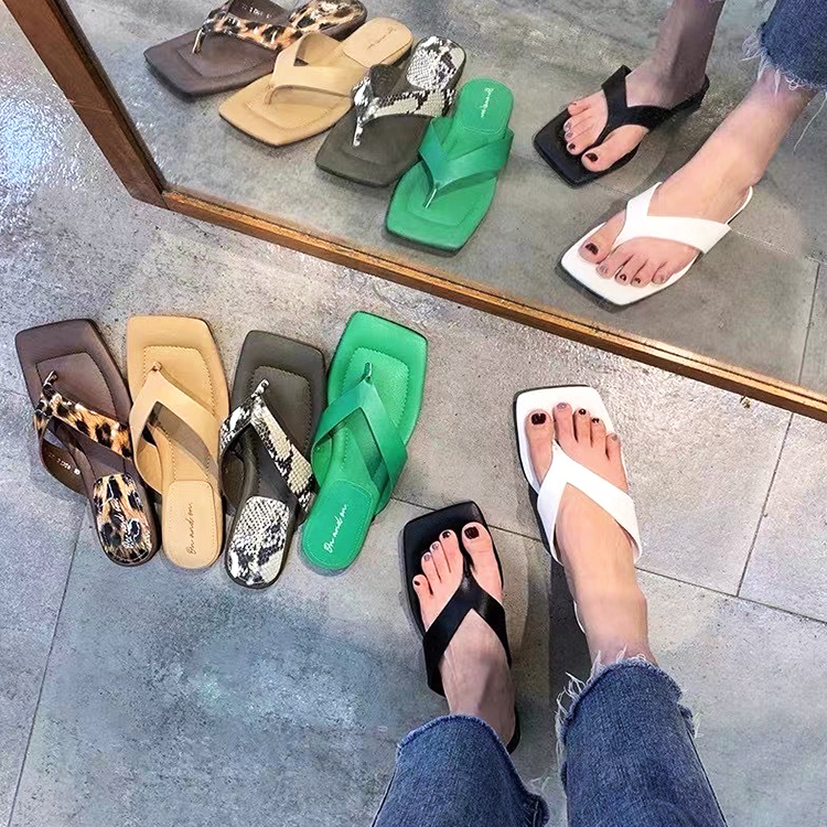 サンダル レディース ビーチサンダル トングサンダル フラット スクエアトゥ ぺたんこ おしゃれ ひょう柄 パイソン ジョイフィール joyfeel