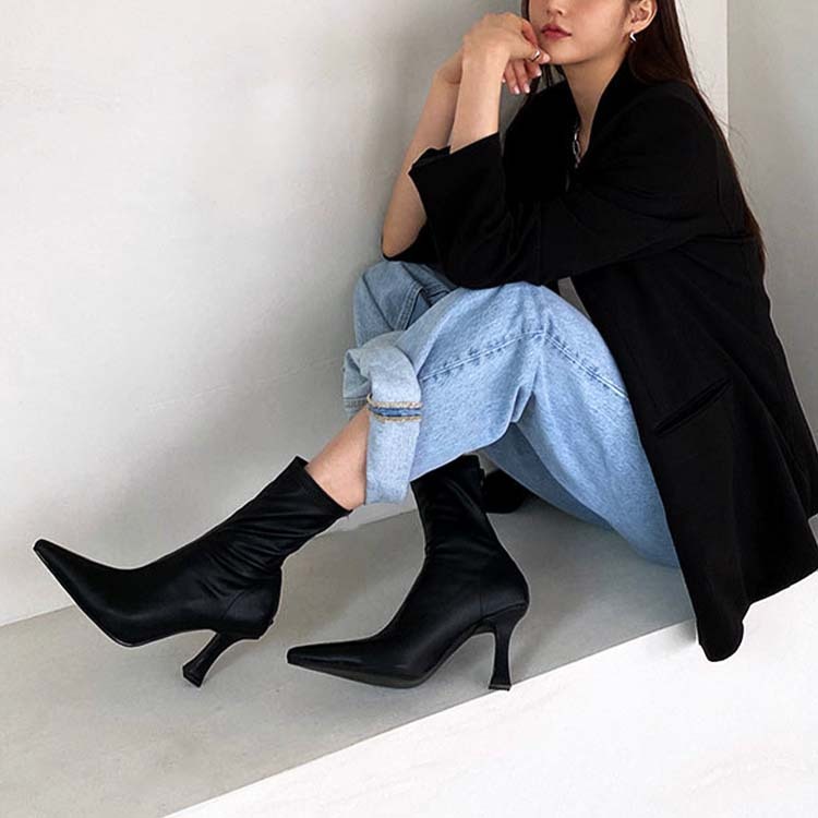 ブーツ レディース ミドルブーツ ショート ショートブーツ ポインテッドトゥ ハイヒール おしゃれ フィット タイト Dazzle ダズル