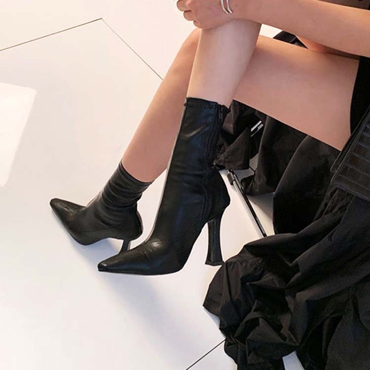 ブーツ レディース ミドルブーツ ショート ショートブーツ ポインテッドトゥ ハイヒール おしゃれ フィット タイト Dazzle ダズル