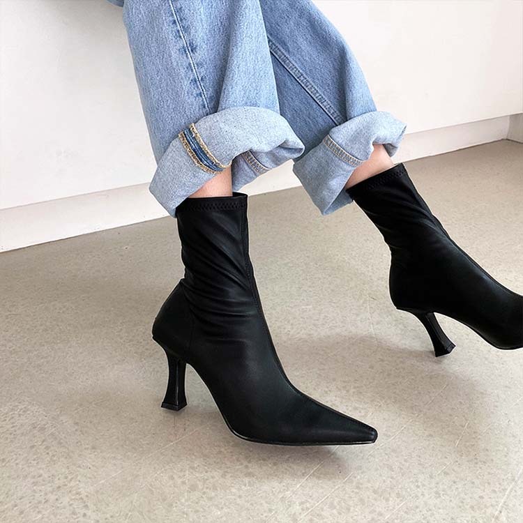 ブーツ レディース ミドルブーツ ショート ショートブーツ ポインテッドトゥ ハイヒール おしゃれ フィット タイト Dazzle ダズル