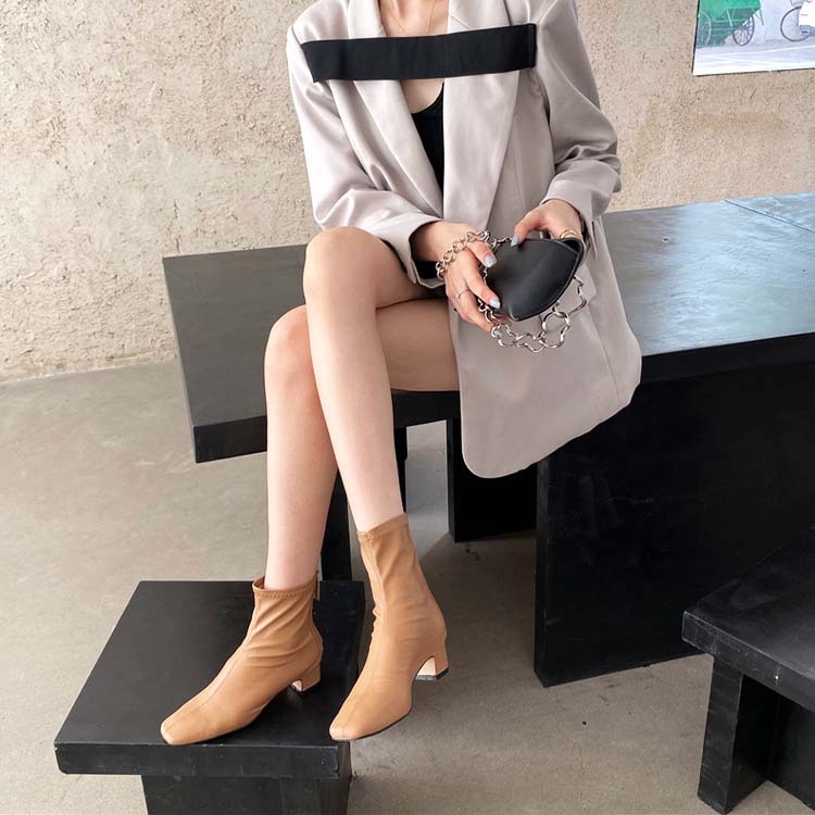 ショートブーツ レディース ブーツ ショート ローヒール チャンキーヒール スクエアトゥ Dazzle ダズル