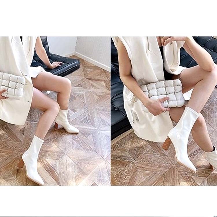 ショートブーツレディース チャンキーヒール ブーツ ショート丈  ハーフブーツ エナメル シャープ ポインテッドトゥ 太めヒール エナメルブーツ Dazzle ダズル