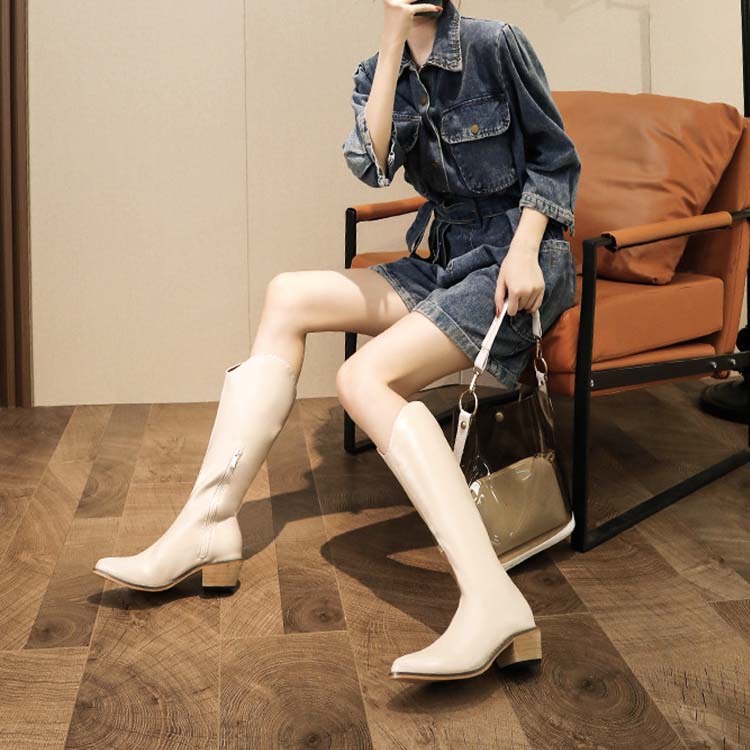 ブーツレディース ロング ロングブーツ カウボーイブーツ ジョッキーブーツ ポインテッドトゥ Vカット Dazzle ダズル