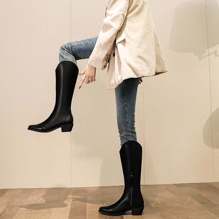 ブーツレディース ロング ロングブーツ カウボーイブーツ ジョッキーブーツ ポインテッドトゥ Vカット Dazzle ダズル