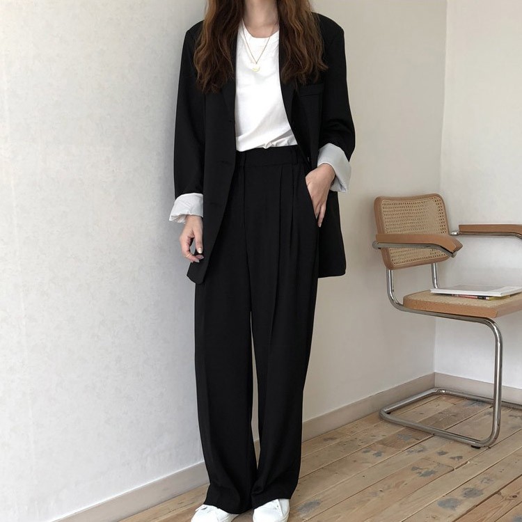 スーツ パンツ レディース パンツスーツ ワイドパンツ 黒 卒園式 卒業式 入学式 OL オフフィス 韓国 ジョイフィール joyfeel