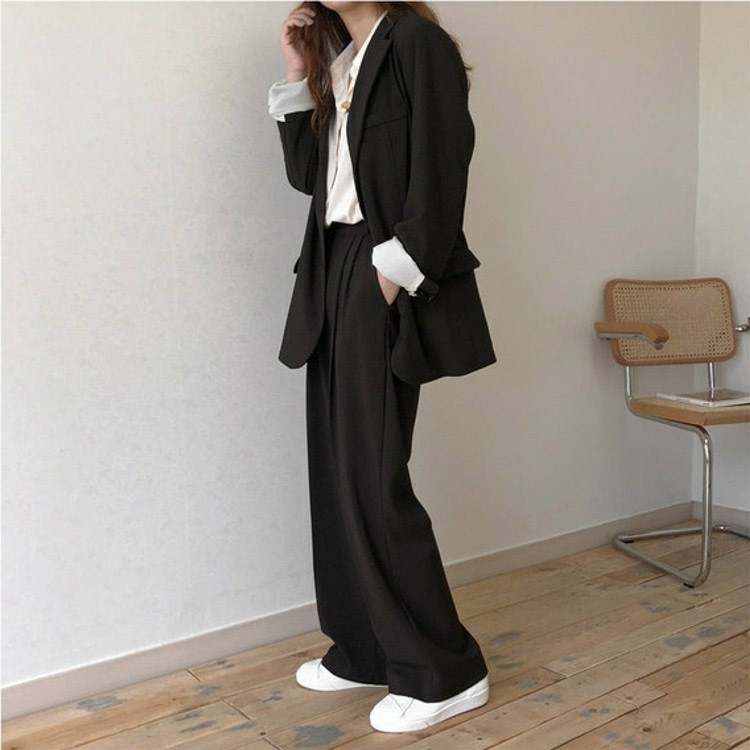 スーツ パンツ レディース パンツスーツ ワイドパンツ 黒 卒園式 卒業式 入学式 OL オフフィス 韓国 ジョイフィール joyfeel