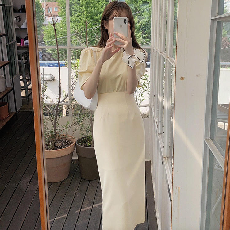 ブラウス 半袖 スカート タイト レディース ミモレ丈 韓国 送料無料 Dazzle ダズル