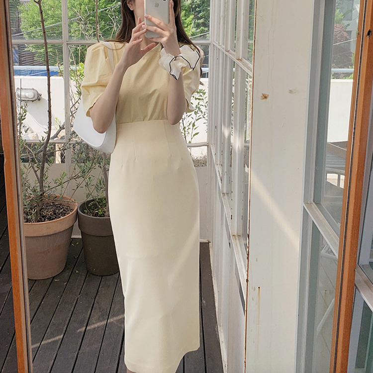 ブラウス 半袖 スカート タイト レディース ミモレ丈 韓国 送料無料 Dazzle ダズル