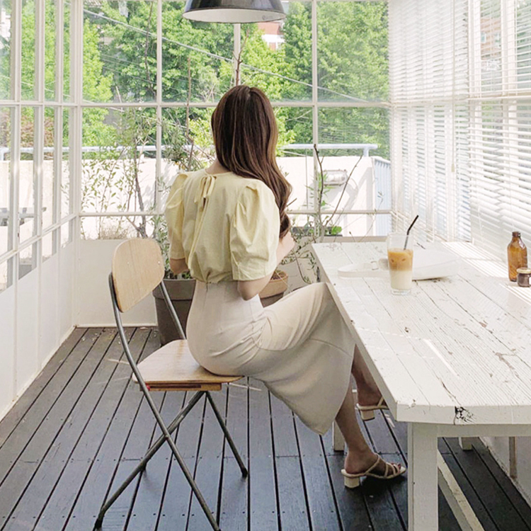 ブラウス 半袖 スカート タイト レディース ミモレ丈 韓国 送料無料 Dazzle ダズル