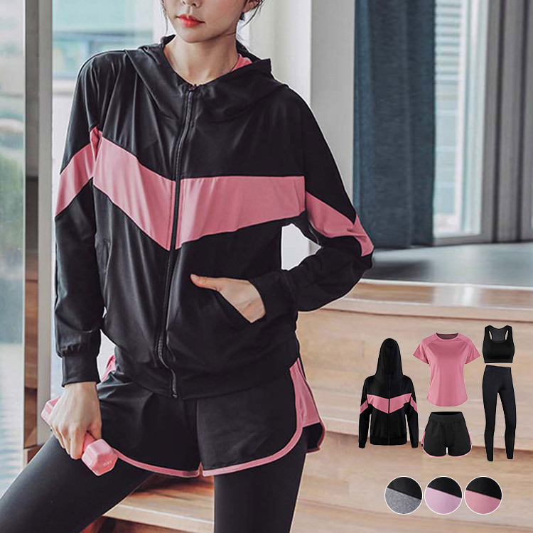 ランニングウェア パーカー レディース 上下5点セット ラインパーカー スポーツウェア | スポーツウエア