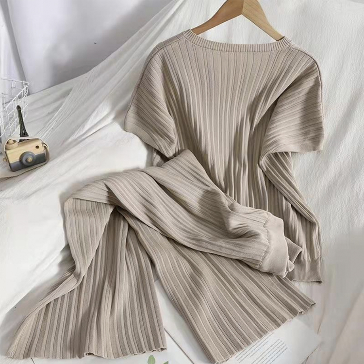 セットアップ レディース サマーニット 半袖 トップス Vネック ワイドパンツ 9分丈 夏 春 無地 フレンチスリーブ エレガント おし Dazzle ダズル