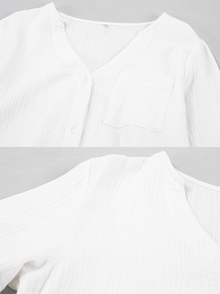 セットアップ レディース ショートパンツ ルームウエア ラウンジウエア 長袖 ブラウス ショート丈 春 夏 薄手 カジュアル おしゃれ エレガント バカンス 白 Dazzle ダズル