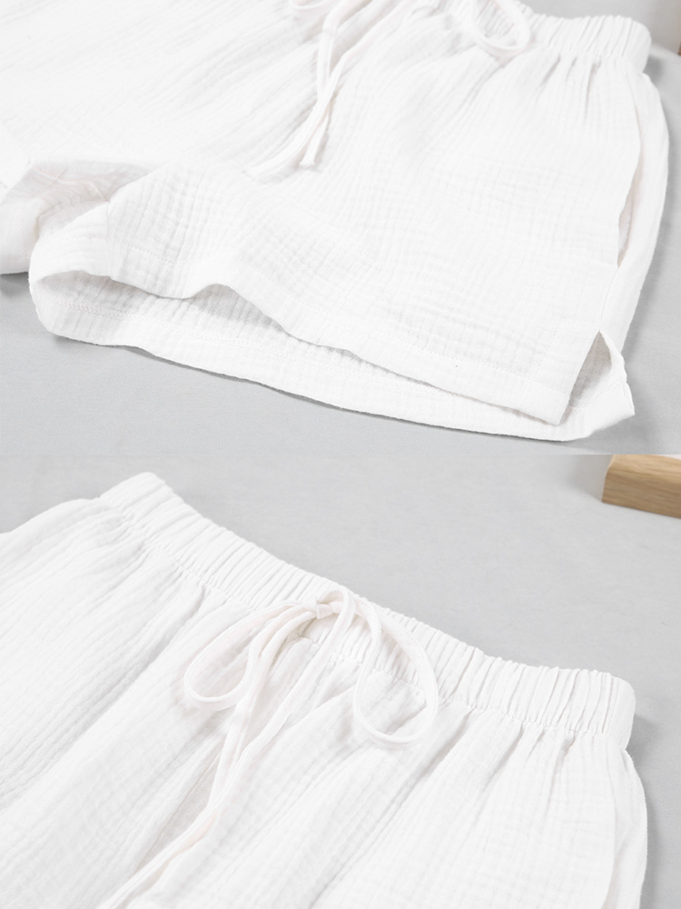 セットアップ レディース ショートパンツ ルームウエア ラウンジウエア 長袖 ブラウス ショート丈 春 夏 薄手 カジュアル おしゃれ エレガント バカンス 白 Dazzle ダズル