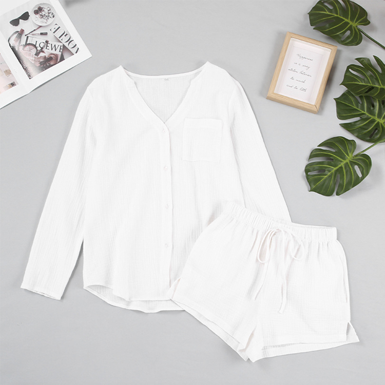 セットアップ レディース ショートパンツ ルームウエア ラウンジウエア 長袖 ブラウス ショート丈 春 夏 薄手 カジュアル おしゃれ エレガント バカンス 白 Dazzle ダズル