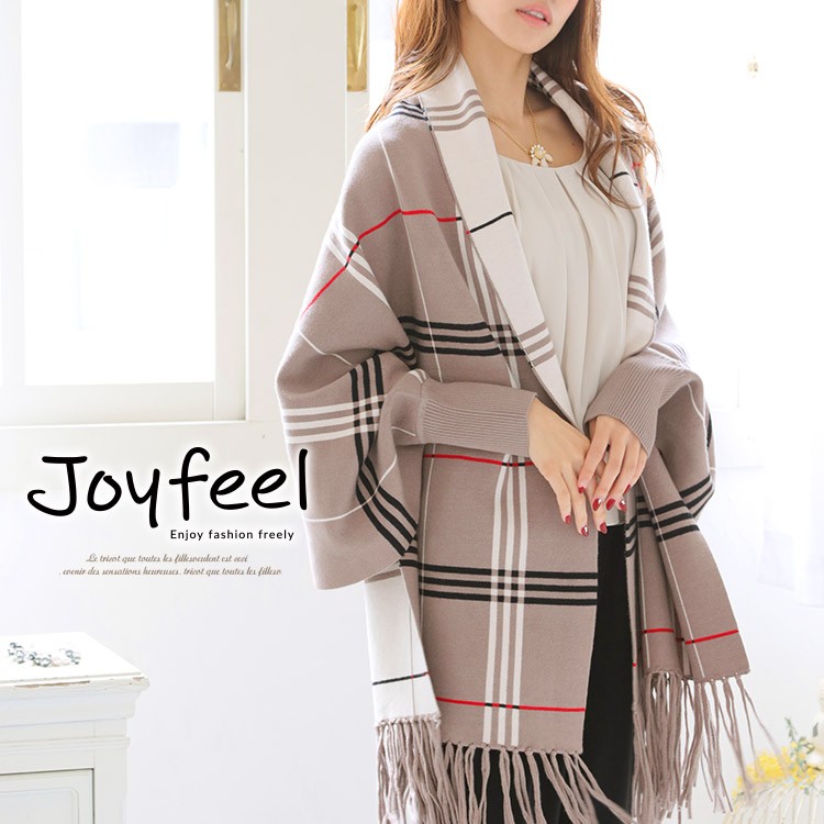 袖付きストール 大判 ストール レディース チェック柄 韓国 Dazzle ダズル