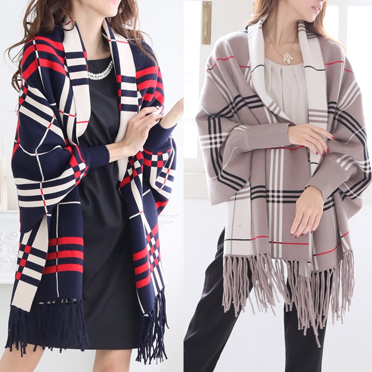 袖付きストール 大判 ストール レディース チェック柄 韓国 Dazzle ダズル