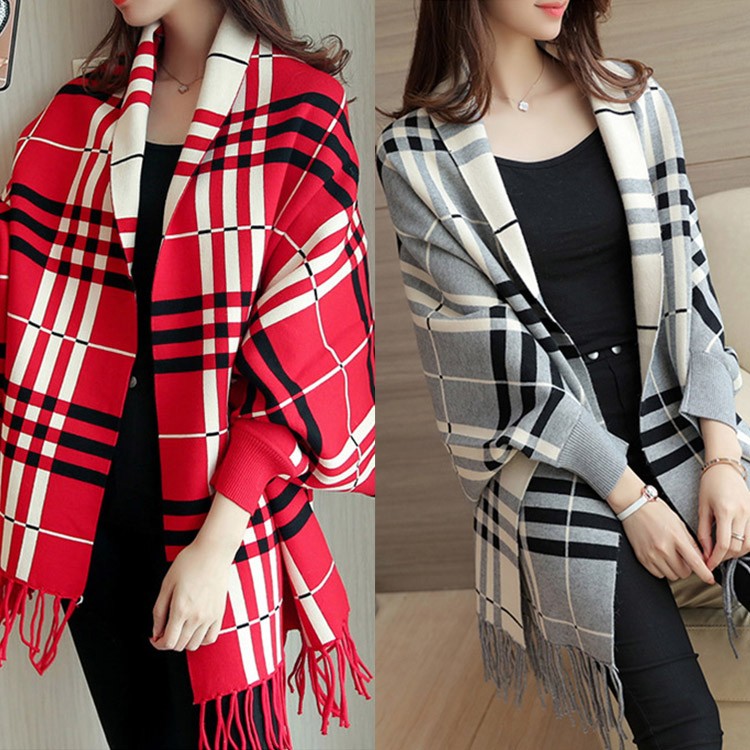 袖付きストール 大判 ストール レディース チェック柄 韓国 Dazzle ダズル