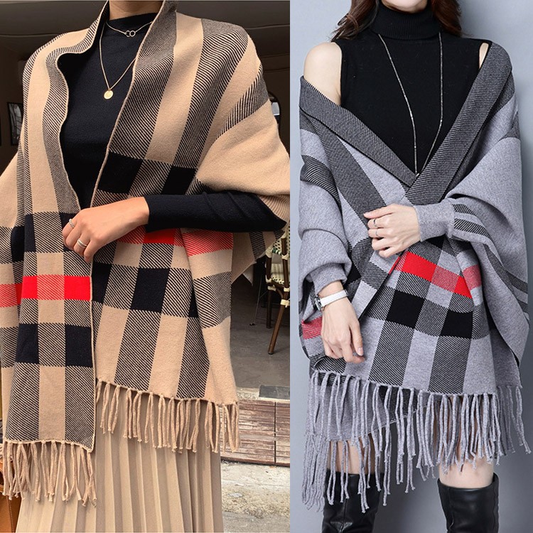 袖付きストール 大判 ストール レディース チェック柄 韓国 Dazzle ダズル