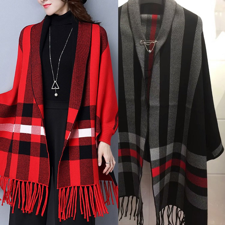 袖付きストール 大判 ストール レディース チェック柄 韓国 Dazzle ダズル