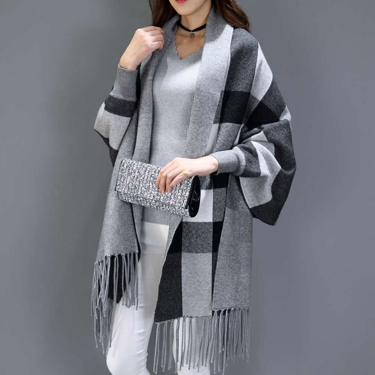 袖付きストール 大判 ストール レディース チェック柄 韓国 Dazzle ダズル