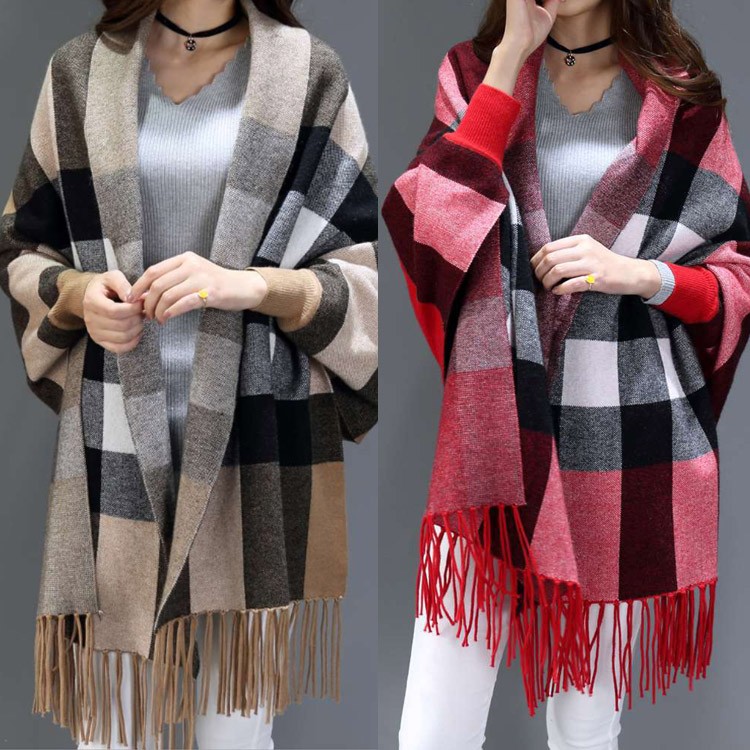 袖付きストール 大判 ストール レディース チェック柄 韓国 Dazzle ダズル