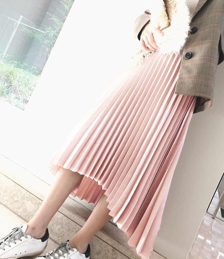 サテン ミモレ丈 アシンメトリー スカート プリーツ Aライン フィッシュテール ロング スカート 韓国 レディース Dazzle ダズル