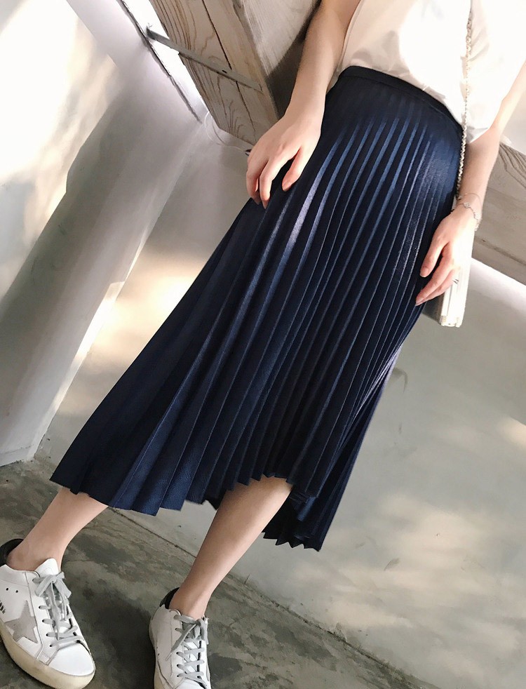 サテン ミモレ丈 アシンメトリー スカート プリーツ Aライン フィッシュテール ロング スカート 韓国 レディース Dazzle ダズル