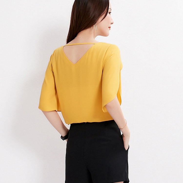 半袖 チューリップ袖 フレア袖 ラッフル袖 シフォン ブラウス レディース 韓国ファッション Dazzle ダズル